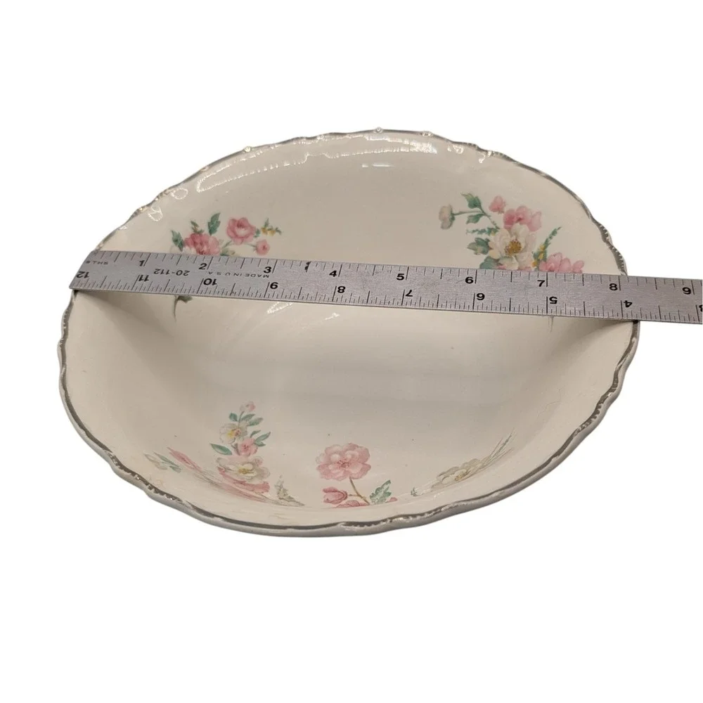 Vintage Homer Laughlin‎ Serving Bowl Roses Platinum Trim 1941 West Virginia SEE